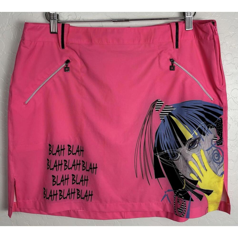 Jamie Sadock Blah blah Pop Art Graphic golf Pickleball 14 Pink Skirt 1888